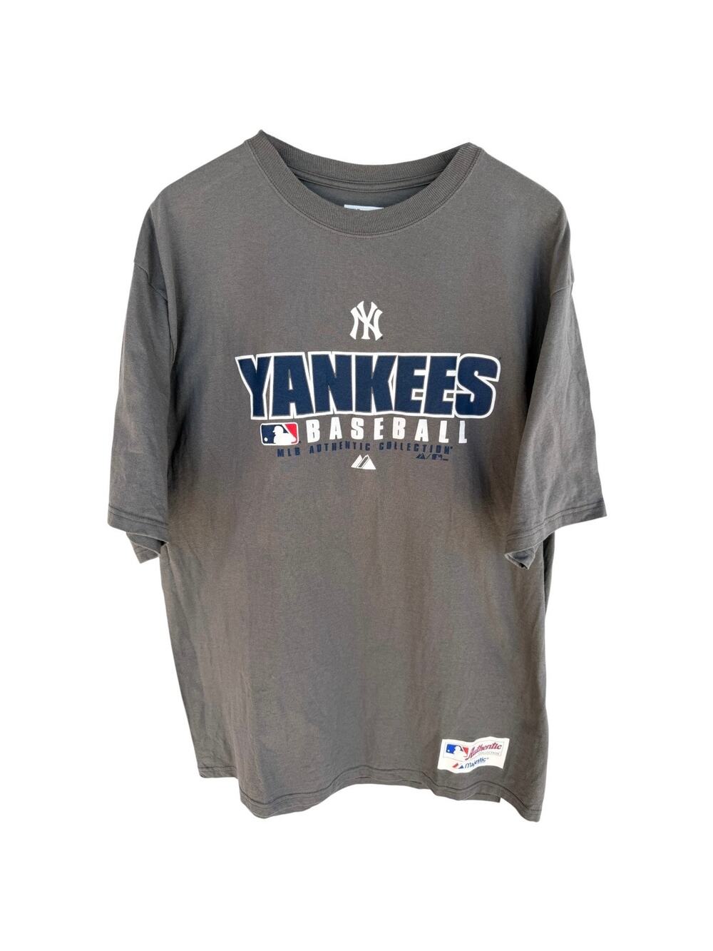 New York Yankees T Shirt Mens Large Gray MLB Majestic Baseball